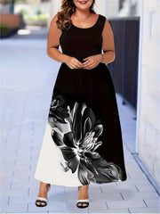 Floral Tank Dress Round Neck Maxi A-line