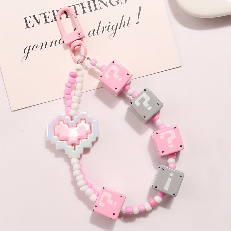 Heart Keychain Bead Lanyard Phone Case Cord