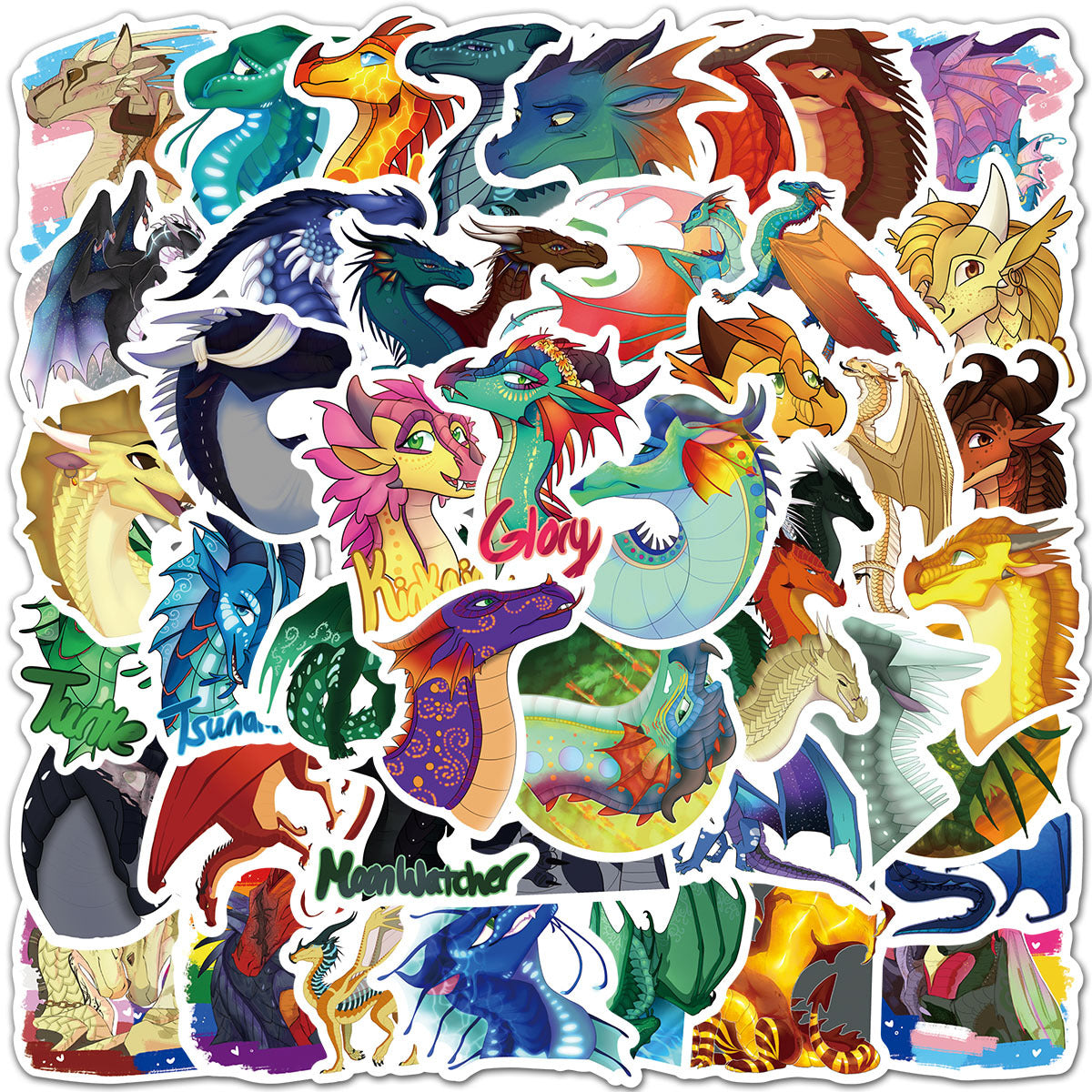 60pcs Winged Dragon Cartoon Waterproof Stickers Pack