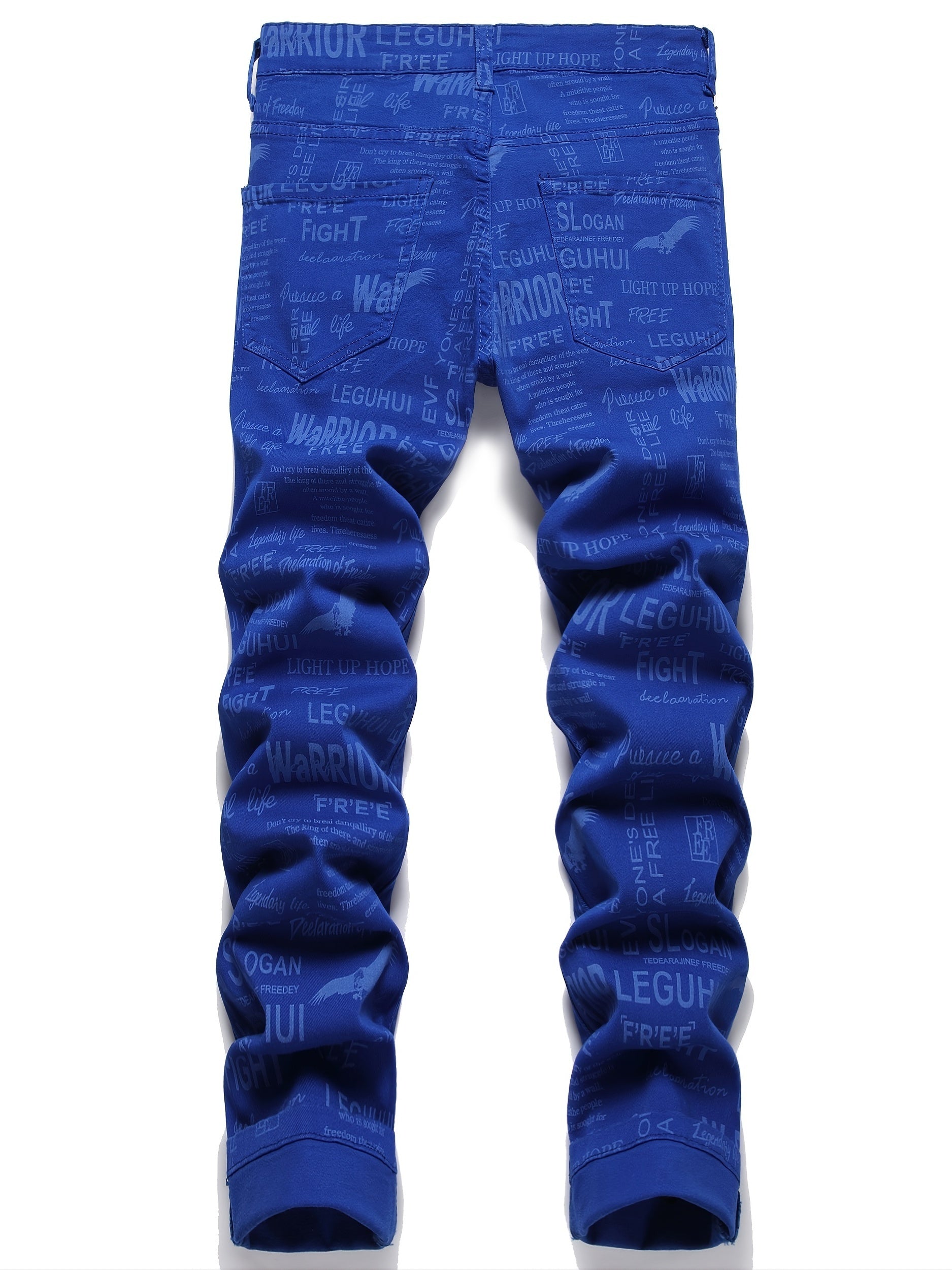 Men's Winter Casual Alphabets Print Slim Fit Straight Jeans