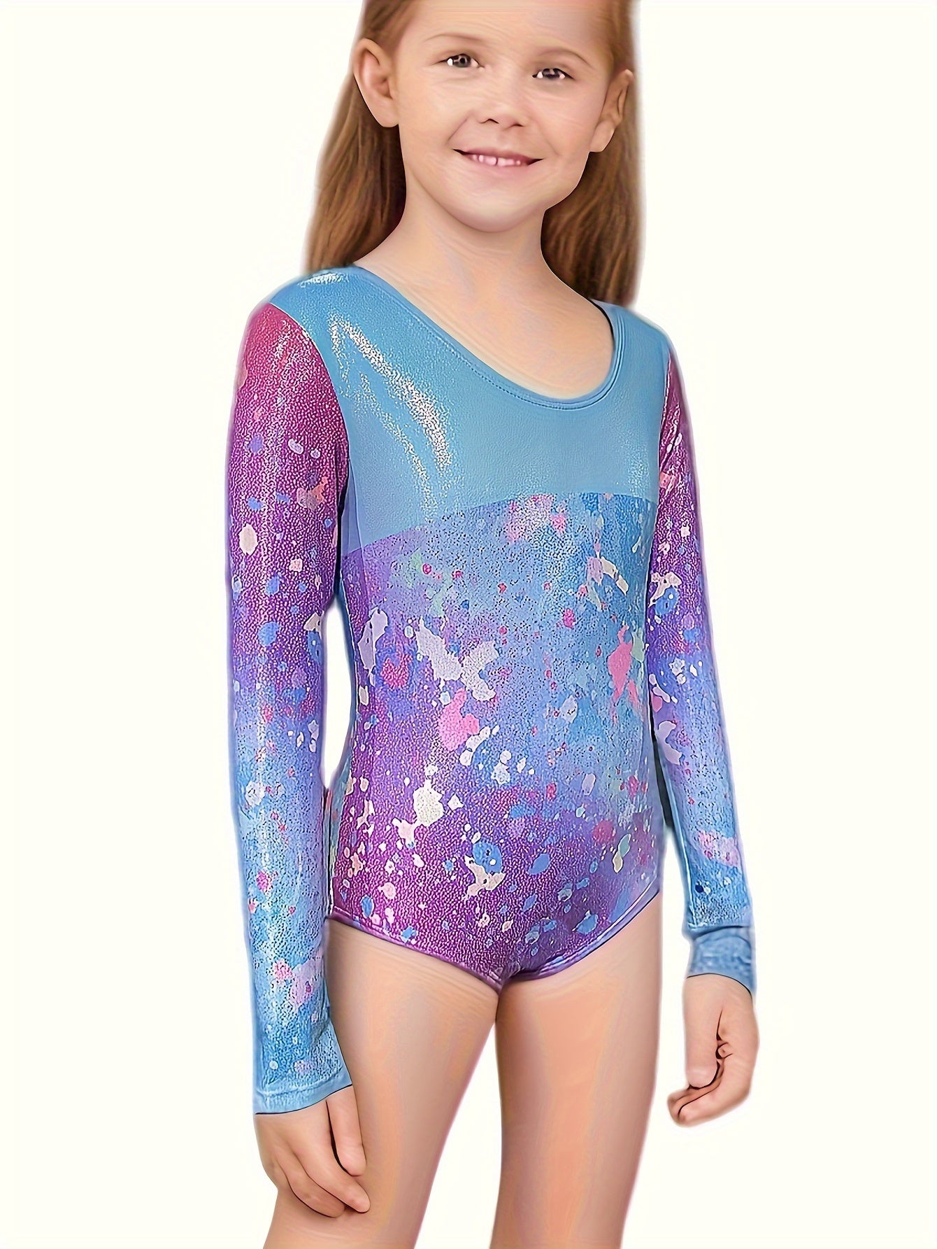 Girls Gradient Graffiti Print Long Sleeve Gymnastics Suit