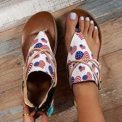 Women's Heart American Flag Flat Sandals, Comfy Sports Thong Sandals