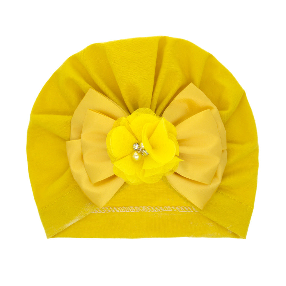 Baby Girls Bow Turban Cap With Faux Pearl Decorative Accessories