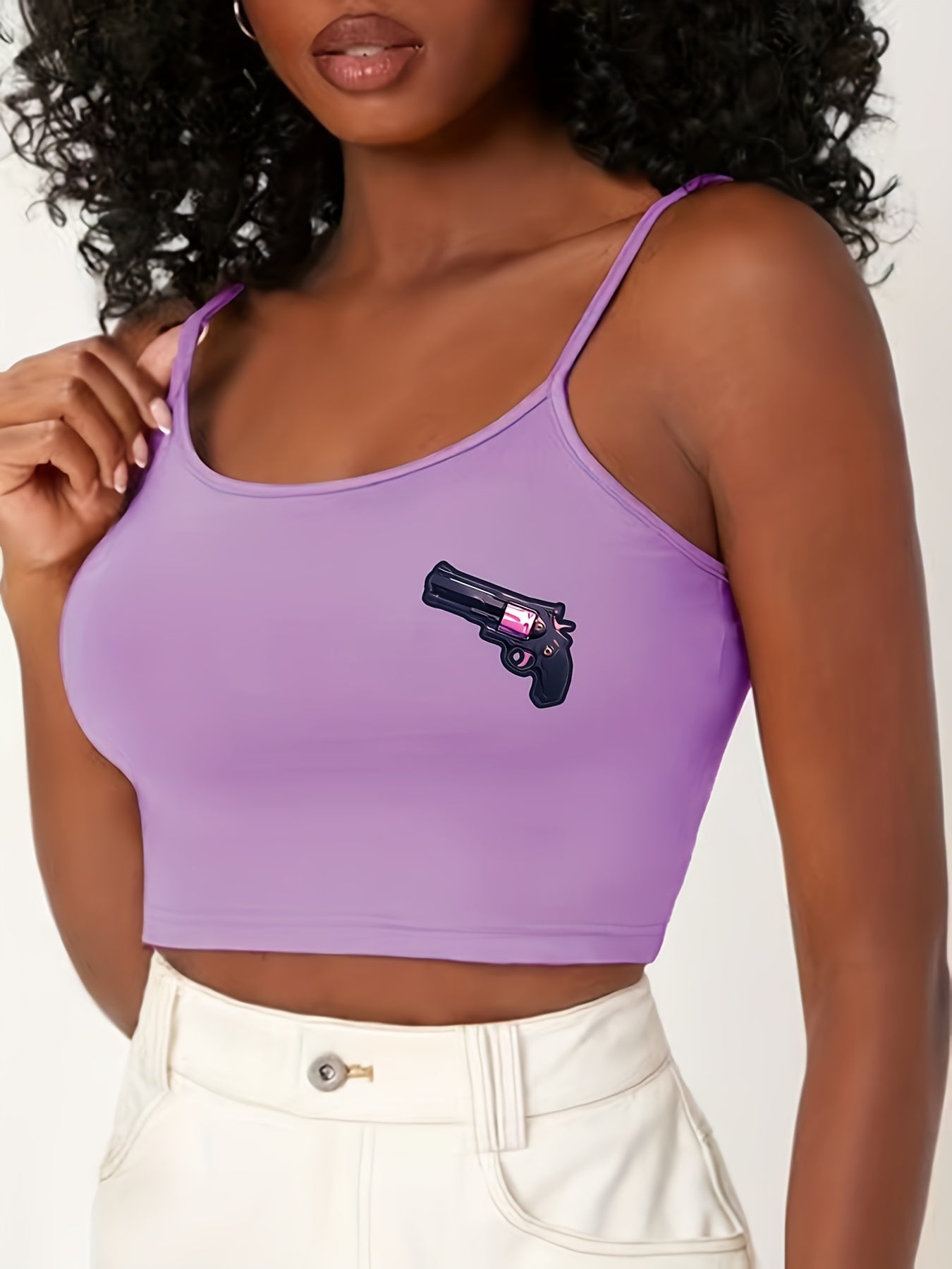 Pistol Print Sleep Tops Crew Neck Spaghetti Strap Top Women's Sleepwear
