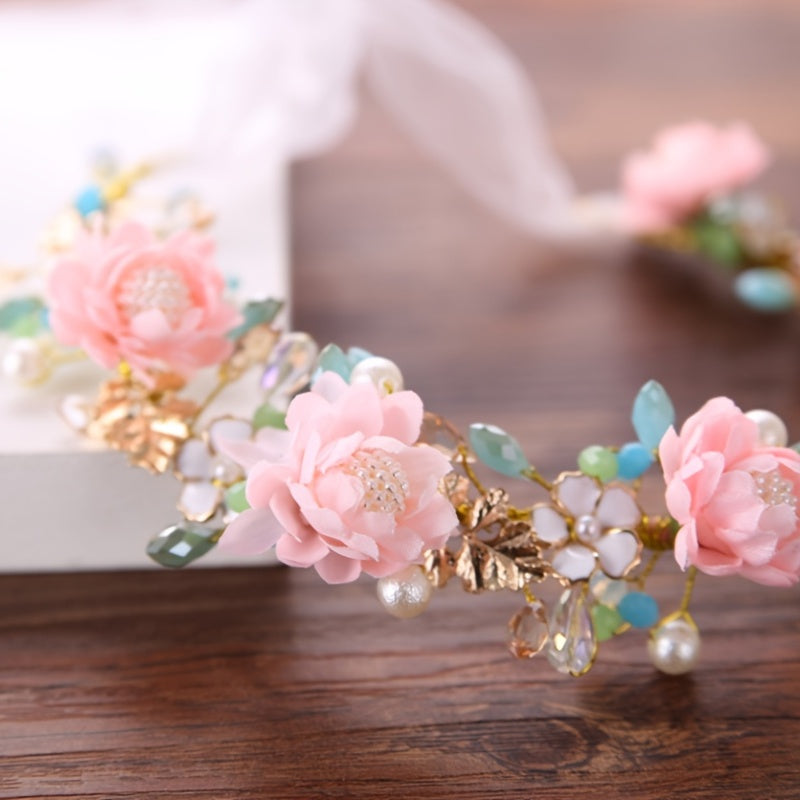 Rose Flower Crown Wedding Headband Wrist Band