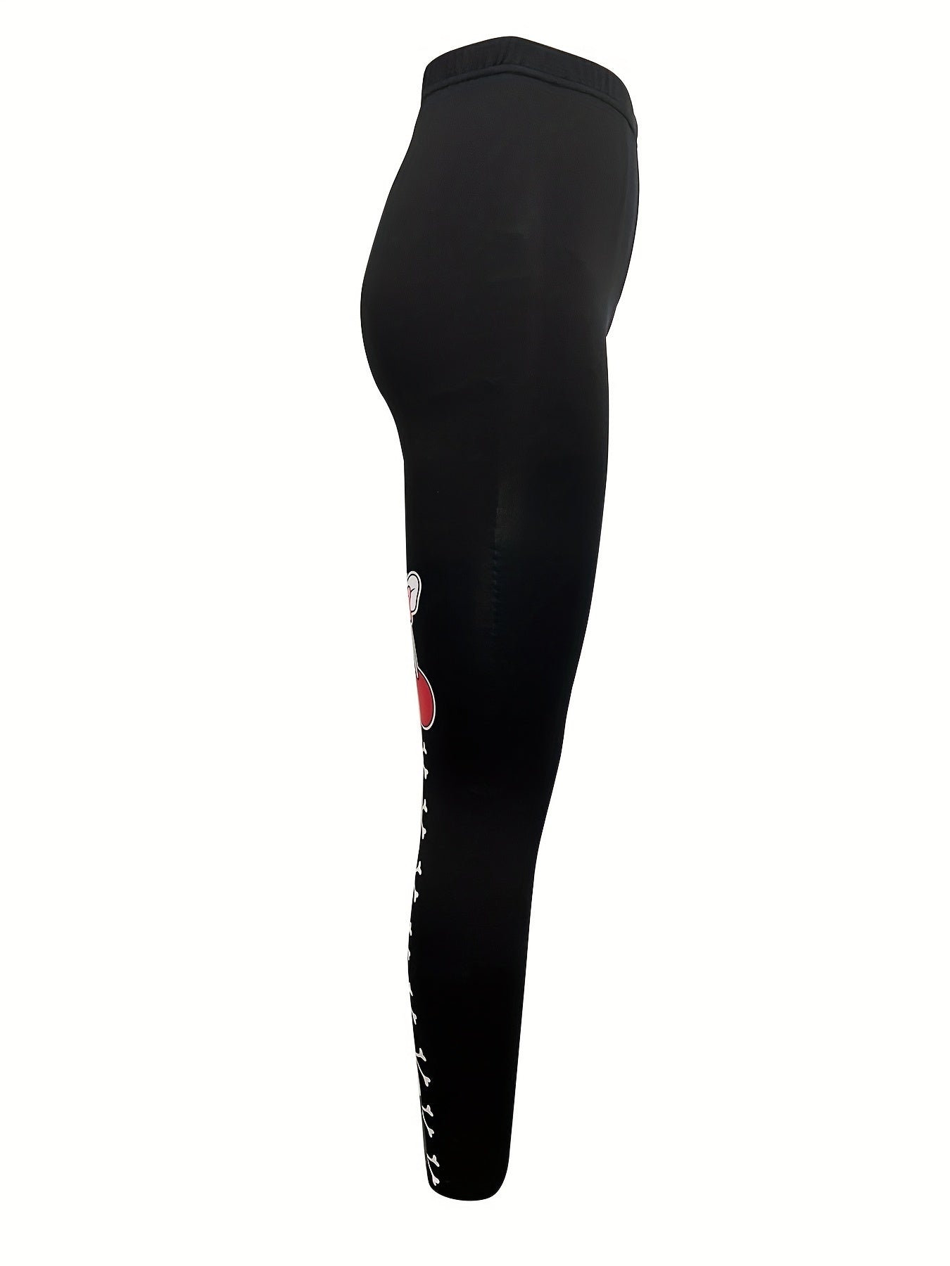 Cherry & Skull Print Skinny Leggings Casual Stretchy Leggings