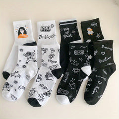8 Pairs Cute Cartoon Print Comfy College Style Women's Socks