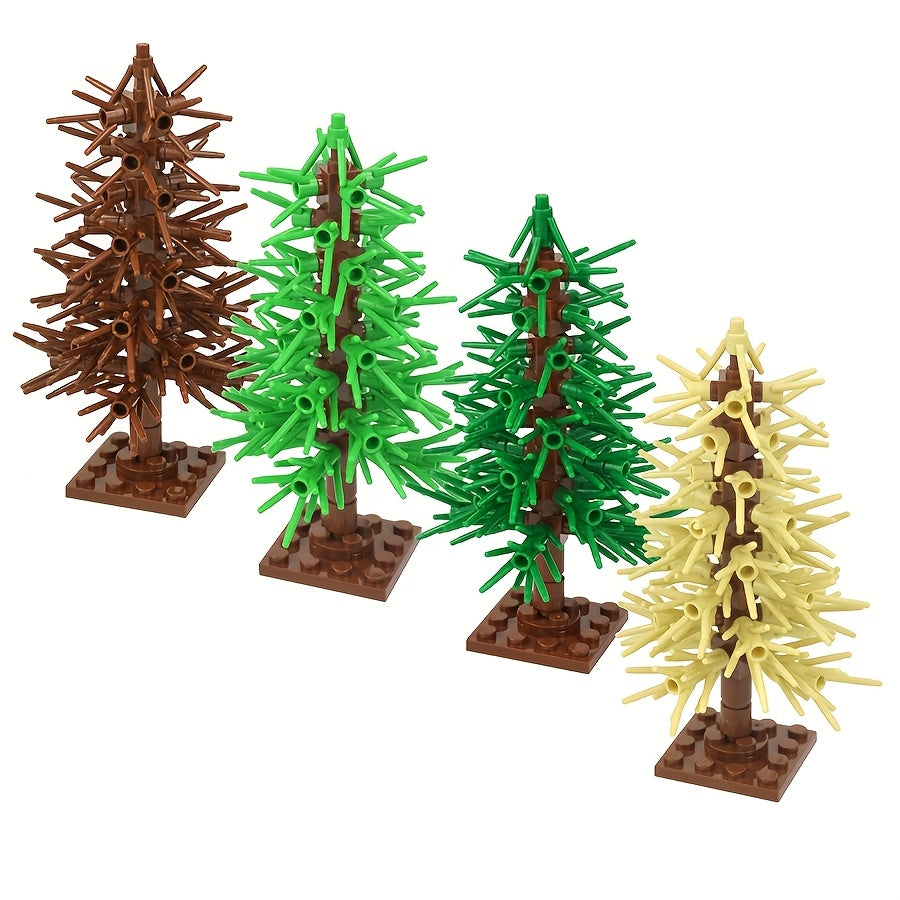 DIY City Tree Branch Shrub Green Plant Brick Assembly Pine with Base Plate