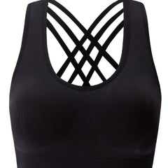 Sports Bra Women's Plus Solid Seamless Padded Cross Back Fitness Bra