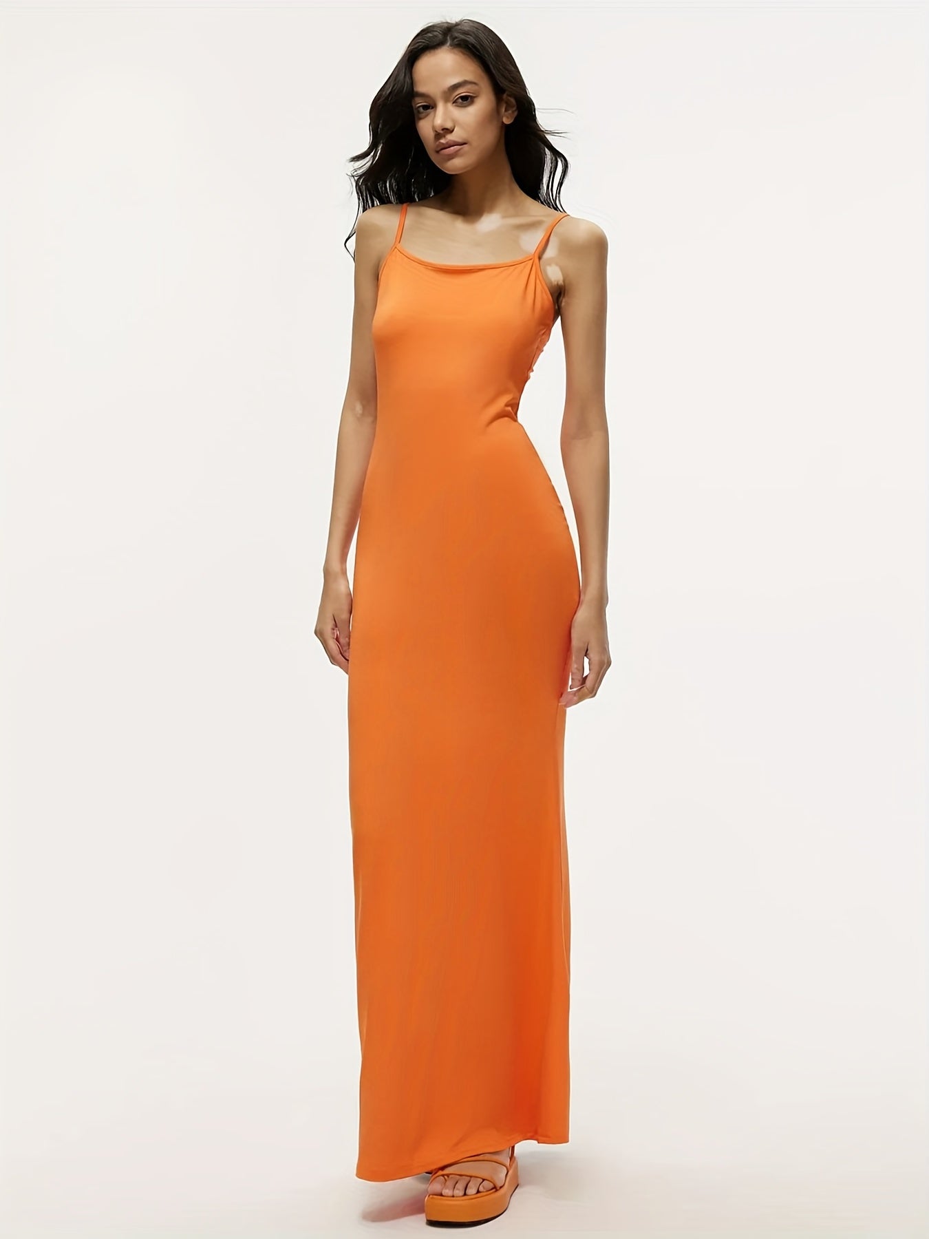 Square Neck Spaghetti Strap Long Dress Sexy Slim Waist Summer Bodycon Maxi Dress