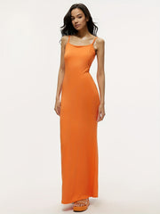 Square Neck Spaghetti Strap Long Dress Sexy Slim Waist Summer Bodycon Maxi Dress