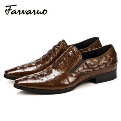 FARWARWO Light Brown Leather Oxford Shoes Crocodile Printed Formal Dress