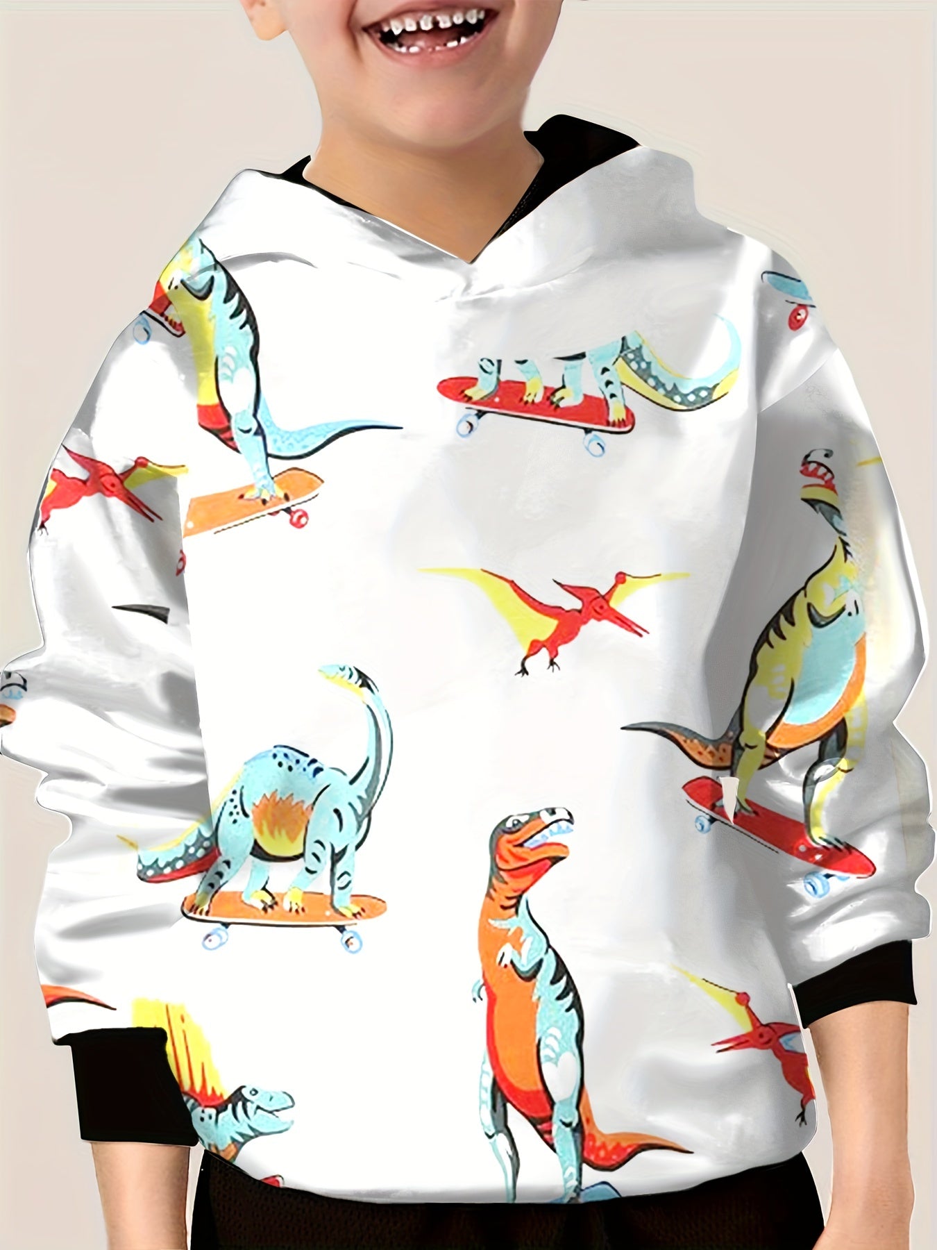 Cartoon Dino Graphic Hoodie Long Sleeve Pullover Spring Fall Sports Outdoor