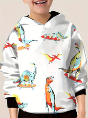 Cartoon Dino Graphic Hoodie Long Sleeve Pullover Spring Fall Sports Outdoor