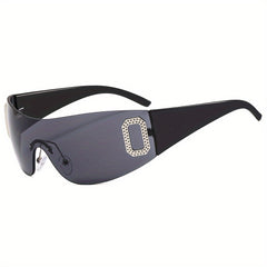 Y2K Rimless Sunglasses Gradient Lens Rhinestone Decor UV Blocking