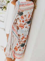 Floral Print V Neck Robes Loose Fit Non Stretch Kimono