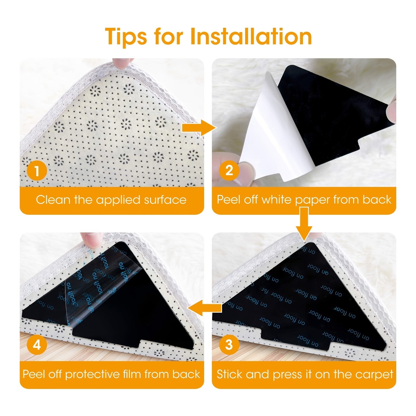 8pcs Reusable Rug Tape Double Sided Floor Mat Pad
