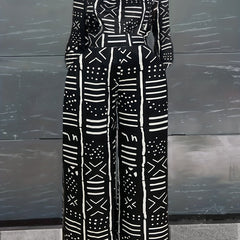 Geometric Print Off Shoulder Crop Top & Pants Set