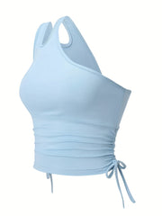 Y2K One Shoulder Drawstring Tank Top
