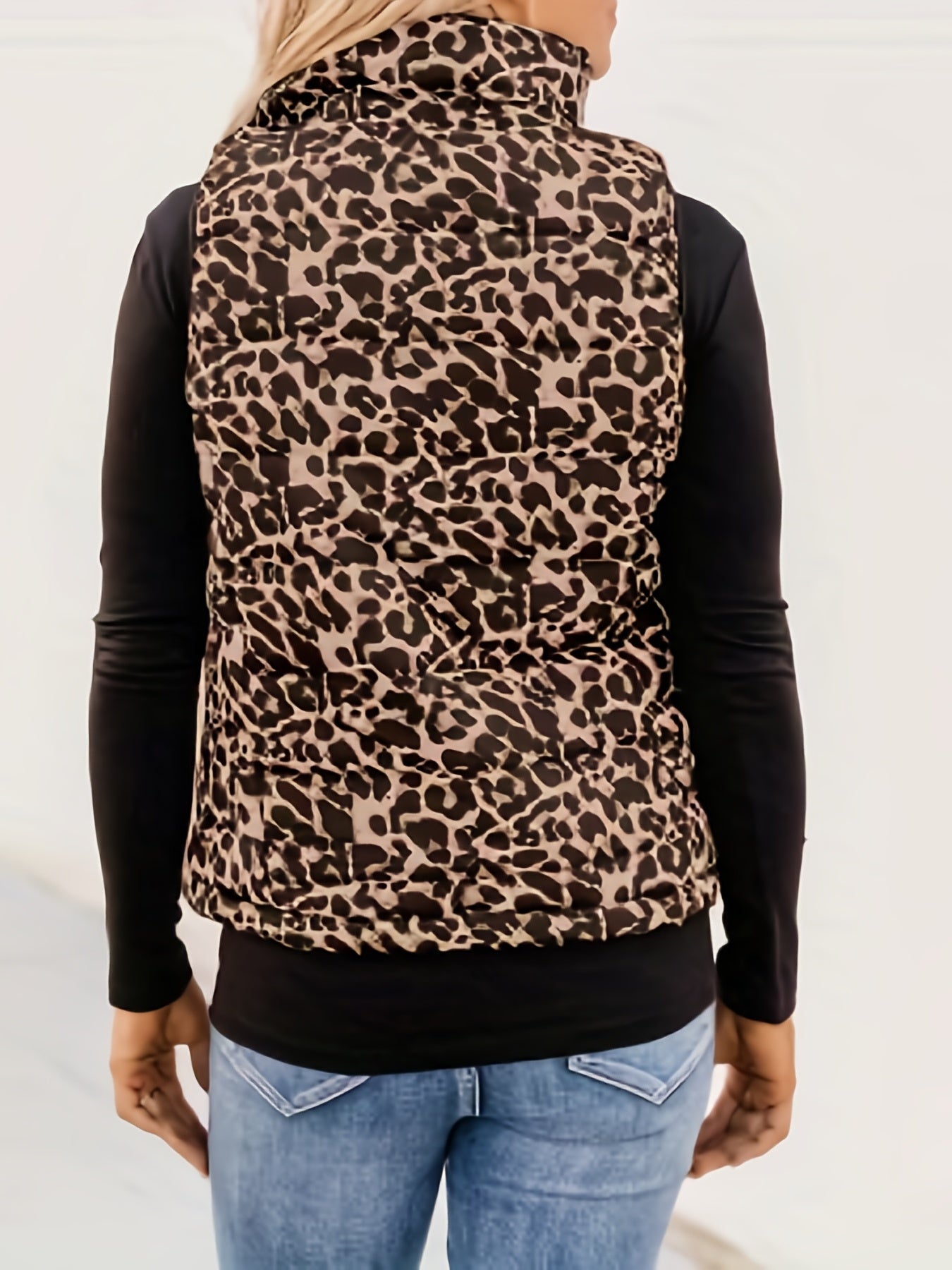 Leopard Print Zip Up Vest Women's Clothing
