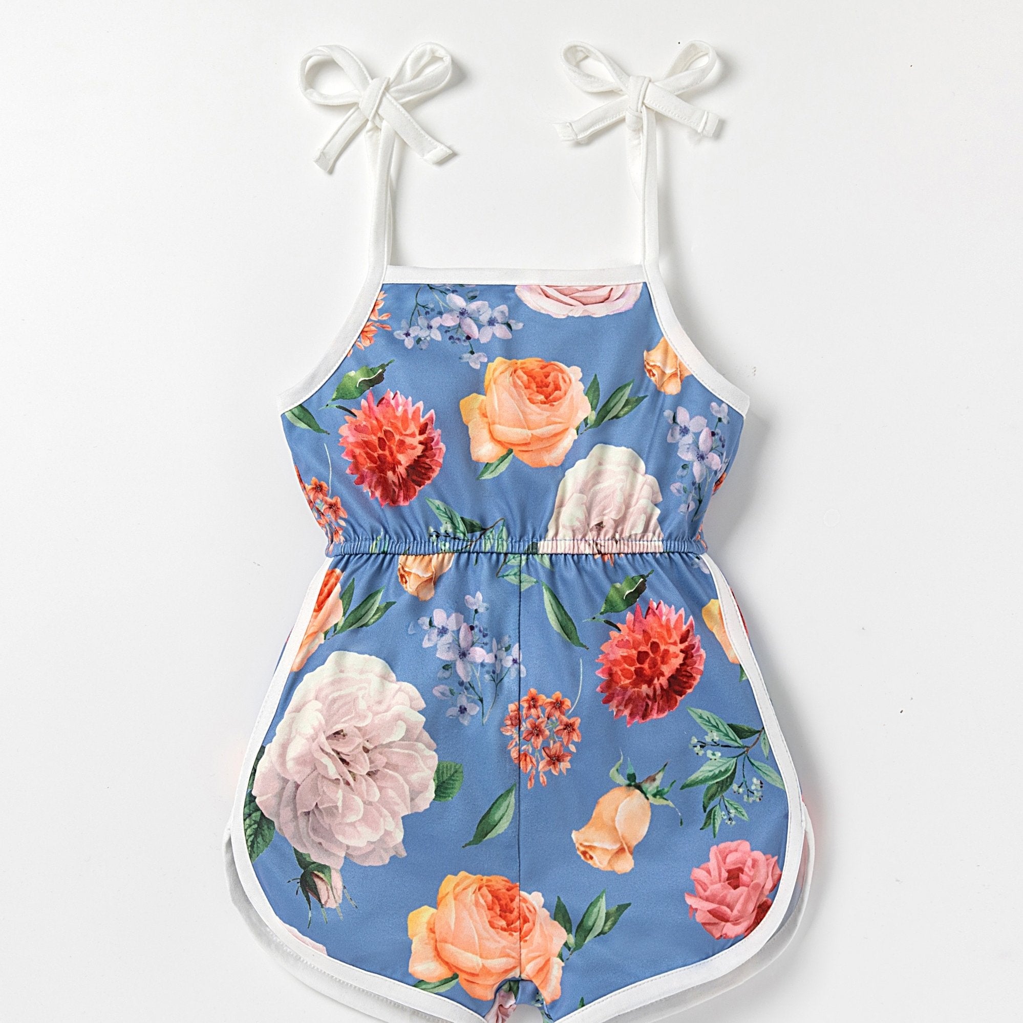 Toddler Girls Flowers Graphic Bow Shoulder Cami Rompers Jumpsuits