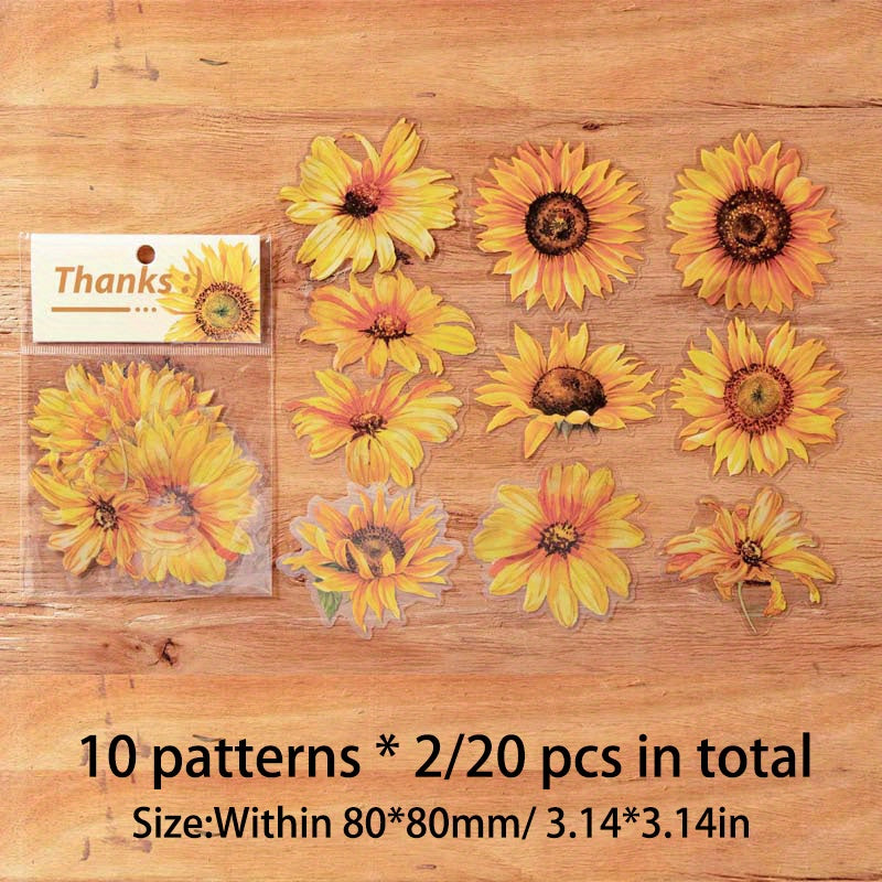 20pcs Flower Themed Waterproof Sticker Pack for DIY Crafts Scrapbooking