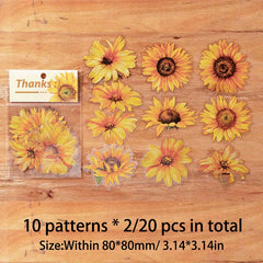 20pcs Flower Themed Waterproof Sticker Pack for DIY Crafts Scrapbooking