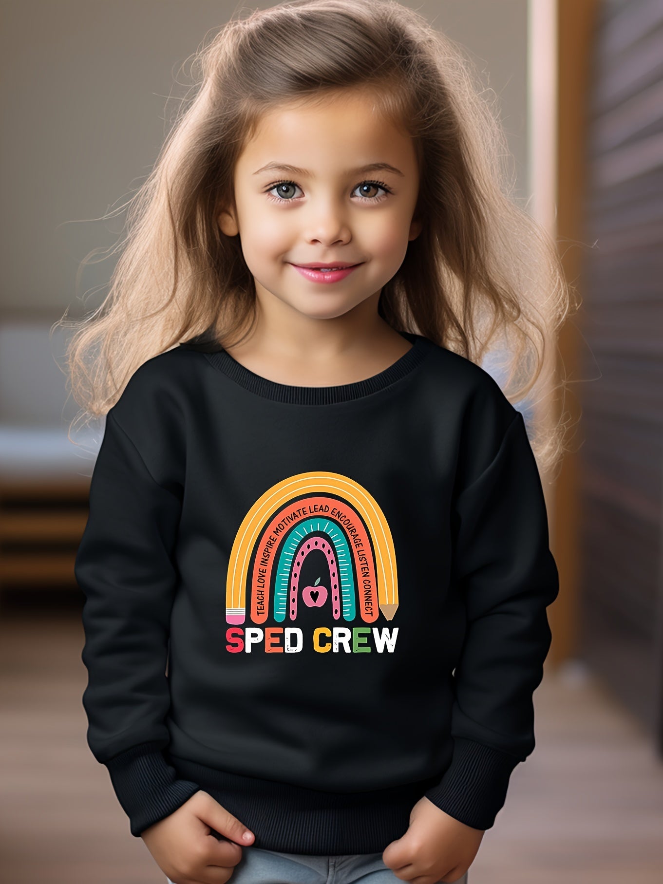Girls Rainbow Pattern Crew Neck Sweatshirt Spring Fall Christmas Gift