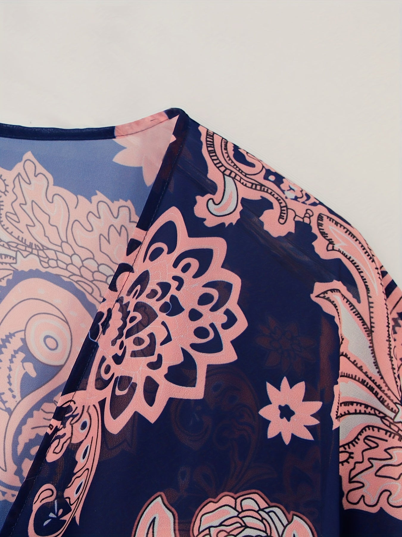 Floral Pattern Shirt Loose Fit V Neck Cover-Up