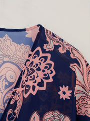 Floral Pattern Shirt Loose Fit V Neck Cover-Up
