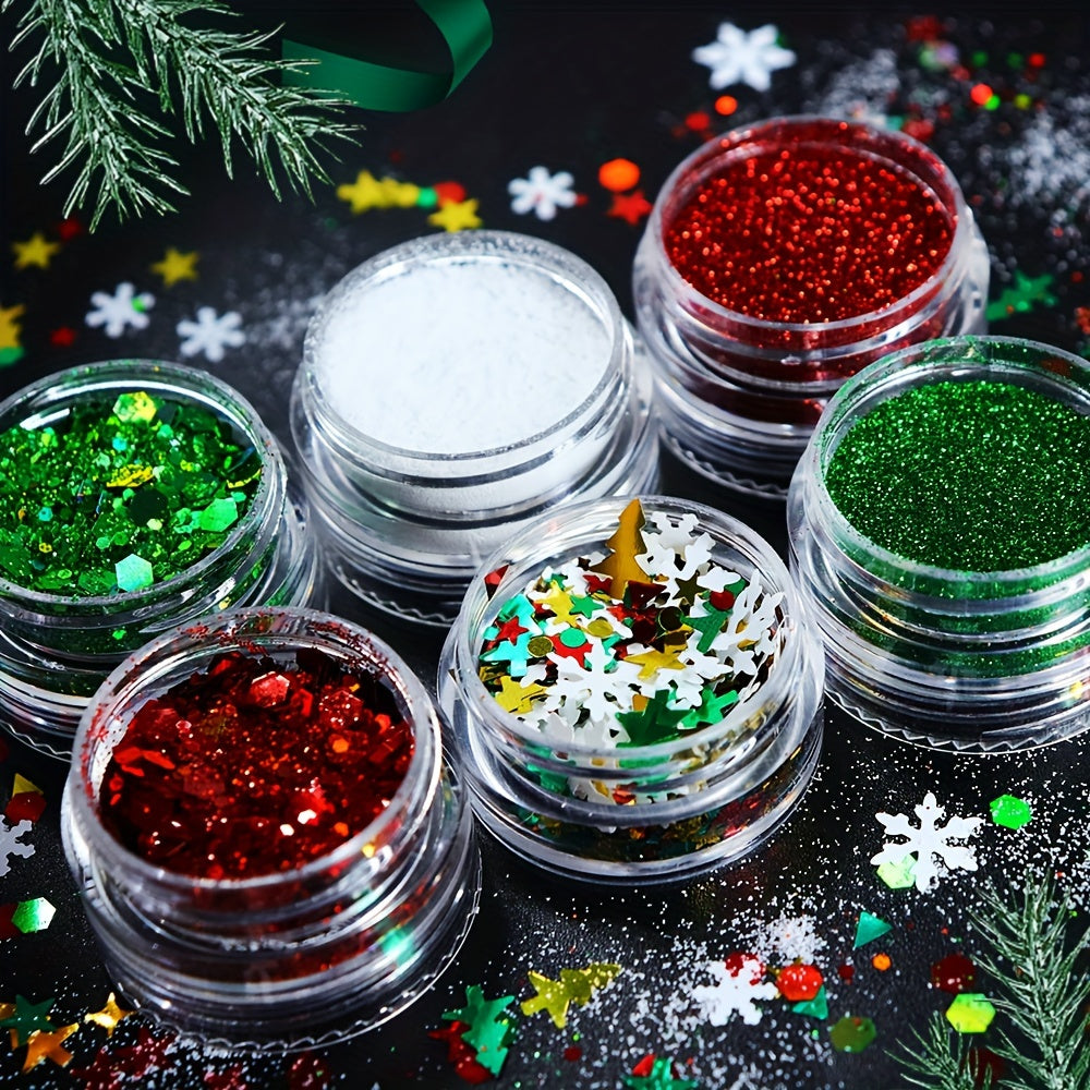 6pcs Christmas Sequins Red Green Glitter Flakes For Resin Mold Fillings