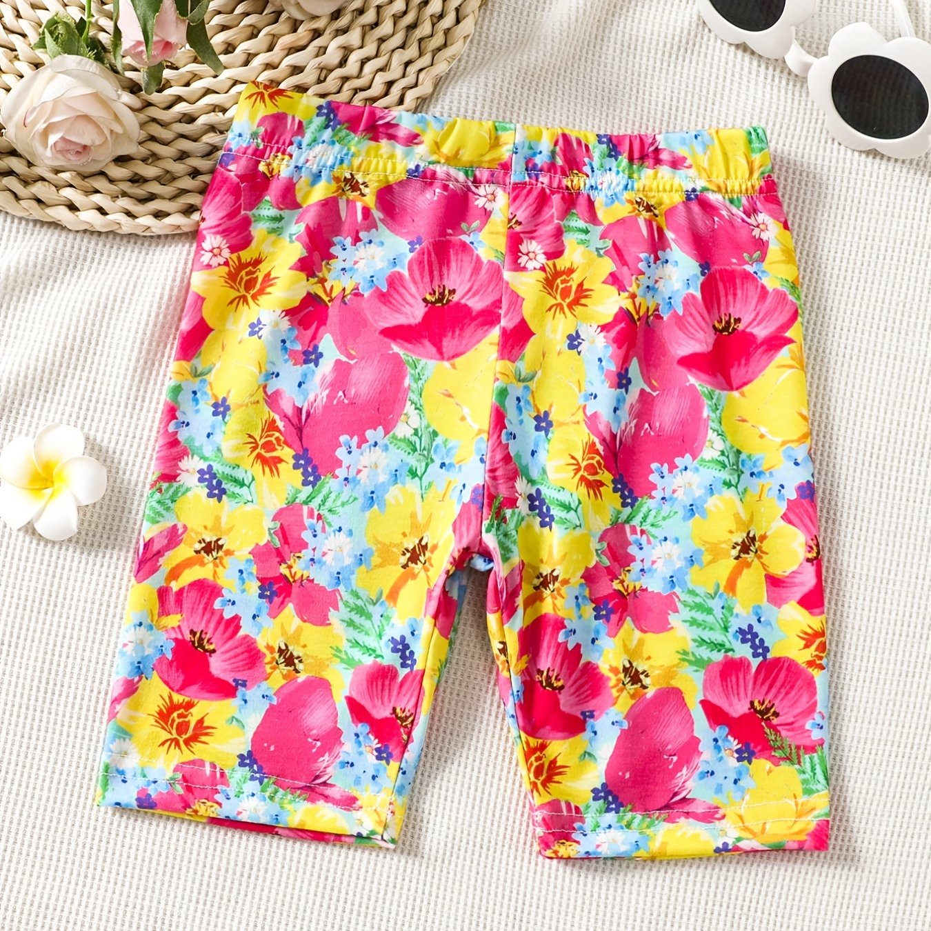 Toddler Girls Flowers Graphic Elastic Waist Biker Shorts