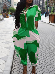 Elastic Bottom Jumpsuit Casual Short Sleeve Button Jumpsuit