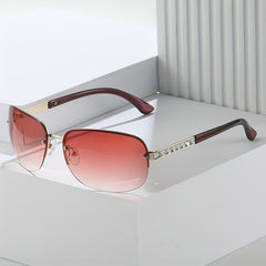 Y2K Rimless Sunglasses Gradient Lens Rhinestone Decor UV400