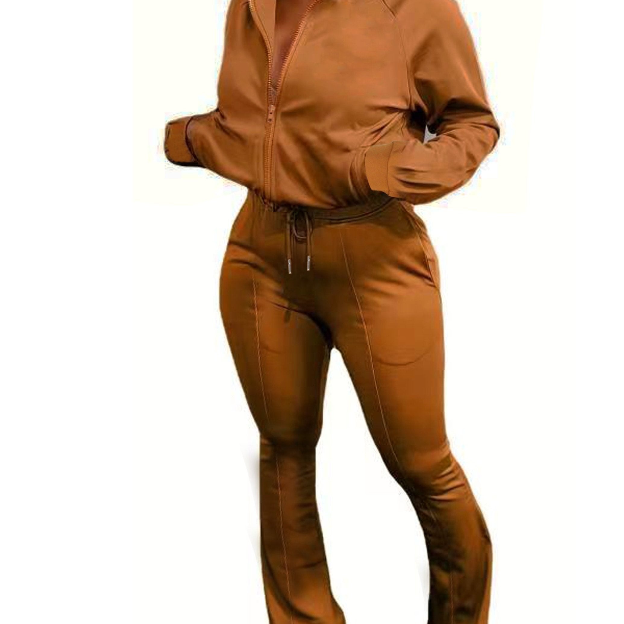 Solid Long Sleeve Top & Flared Leg Pants Set