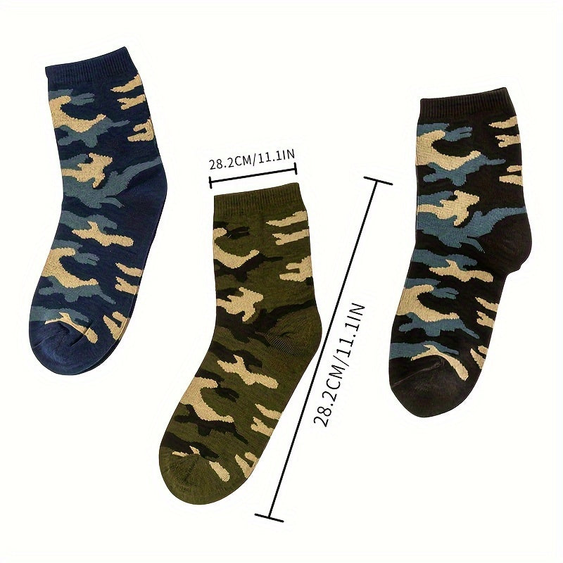 Men's Camo Crew Socks x 3 Breathable Comfy Casual Unisex Outdoor