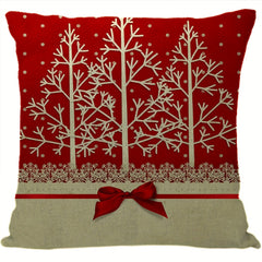 Christmas Linen Pillow Covers Tree Puppy Print Throw Pillowcase