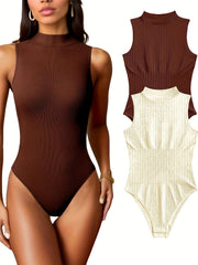 Sexy Ribbed Sleeveless High Neck Tank Top Bodysuit