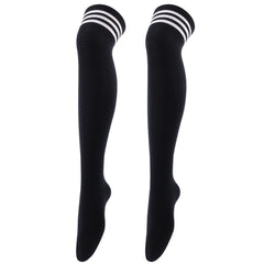 Striped Trim Thigh High Socks Over The Knee Women's Stockings
