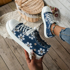 Floral Printed Canvas Lace Up Low Top Sneakers for Women