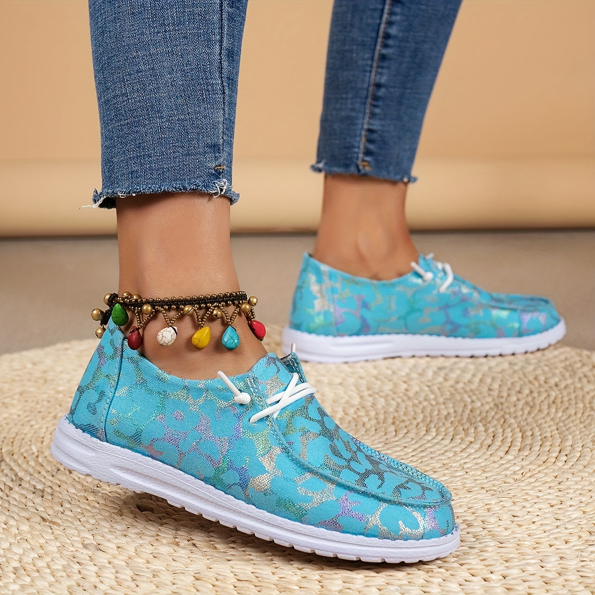 Leopard Pattern Boat Shoes Low Top Walking Lace Up Casual Flats