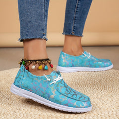 Leopard Pattern Boat Shoes Low Top Walking Lace Up Casual Flats