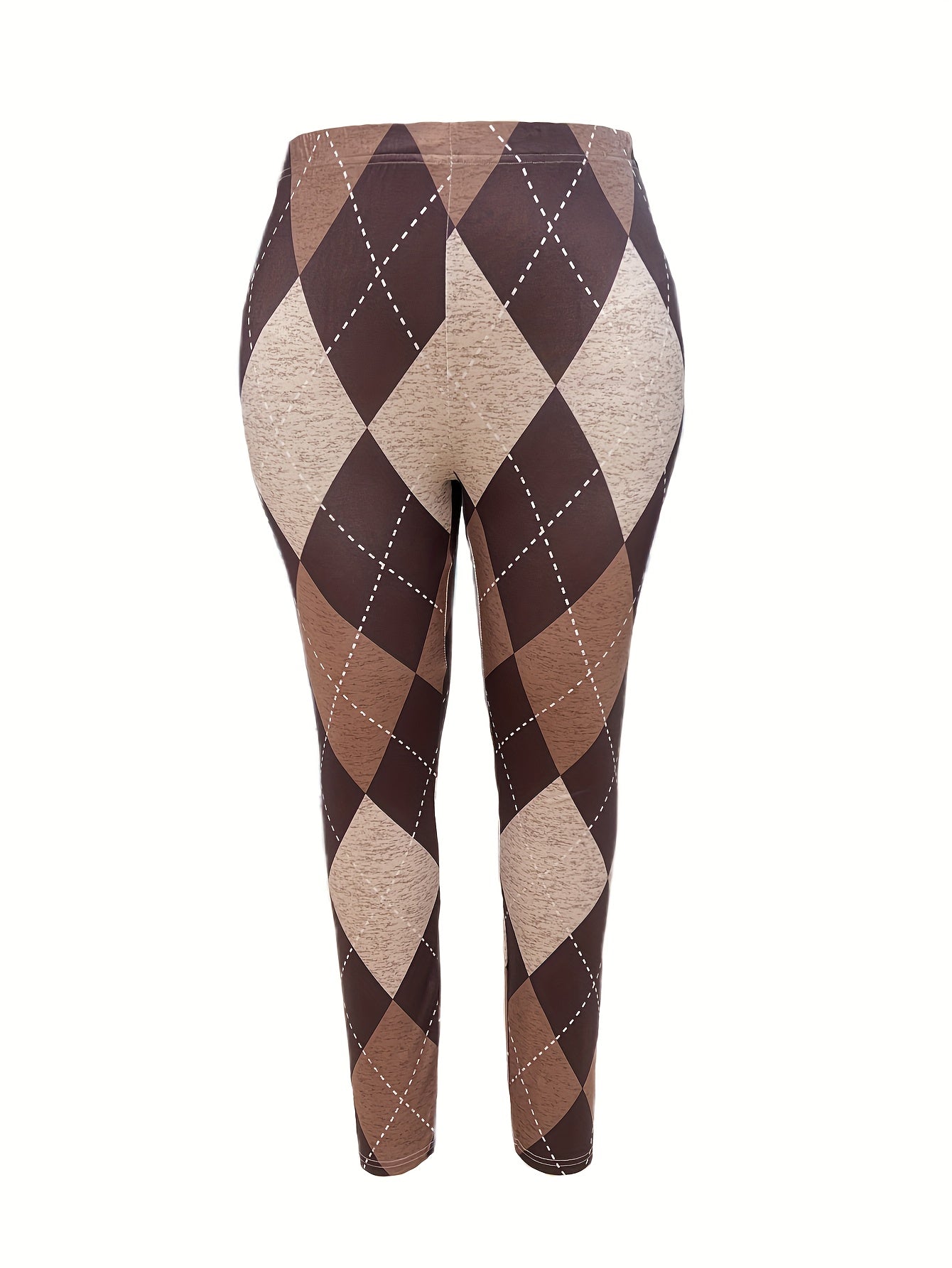 Street Style Leggings Women's Plus Argyle Print High Rise Leggings