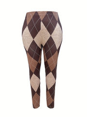 Street Style Leggings Women's Plus Argyle Print High Rise Leggings