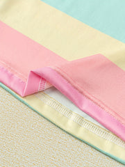 Rainbow Stripe Pajama Set Cozy Shorts & Crew Neck Top Women's Loungewear