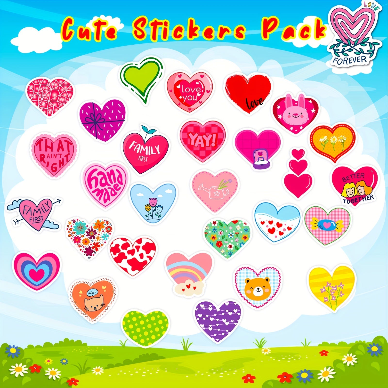 50pcs Heart Romantic Love Stickers for Kids Teens Ad