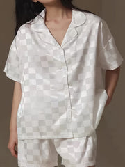 Satin Leopard Print Pajama Set, Women's Plus Loungewear Set