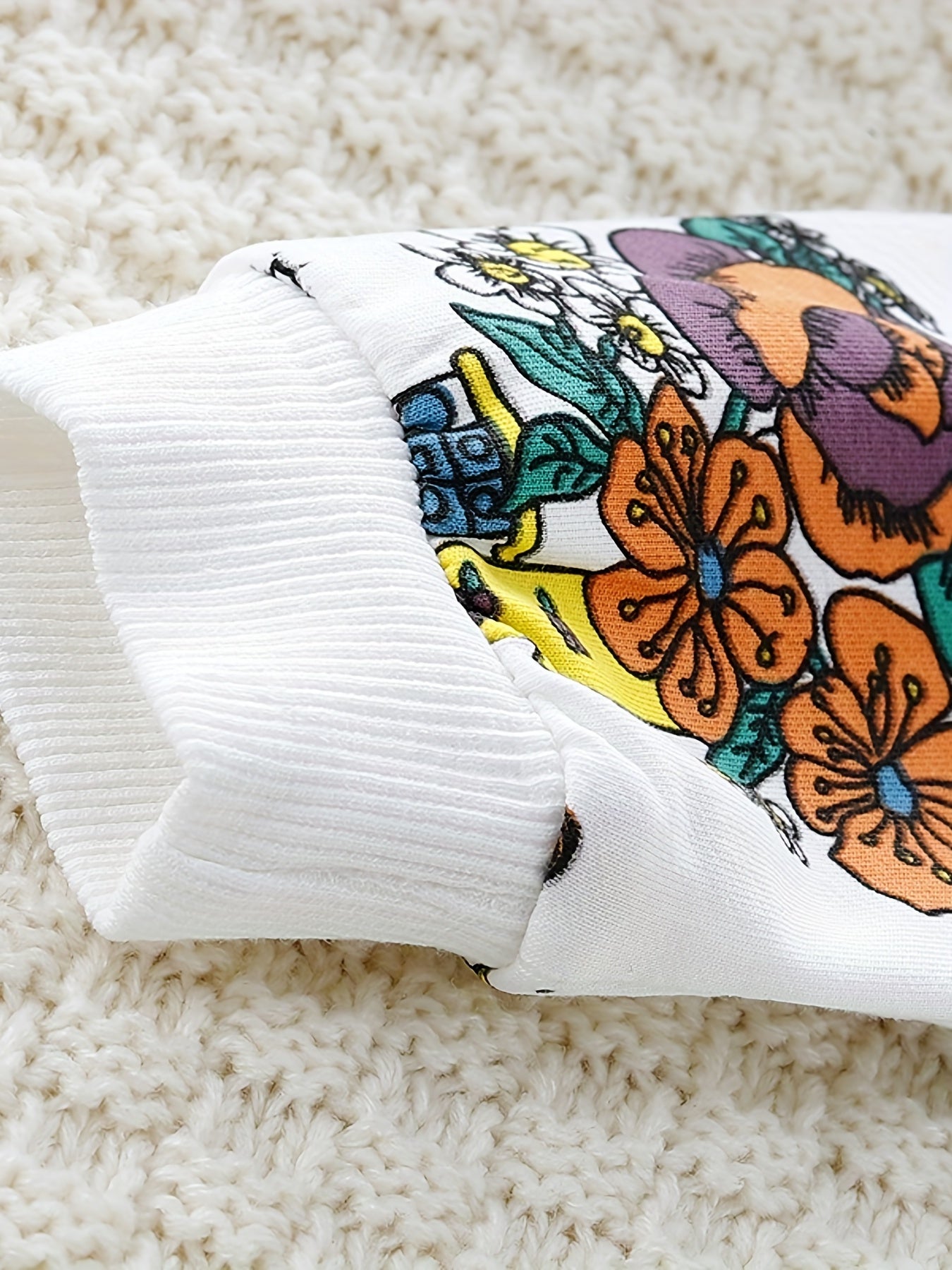 Irregular Rose Flower Print Pullover & Pants Set For Baby Girls