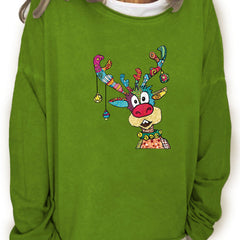 Christmas Elk Print Sweatshirt Long Sleeve Crew Neck Sweatshirt