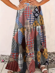 Patchwork Print High Rise Smock Maxi Skirt